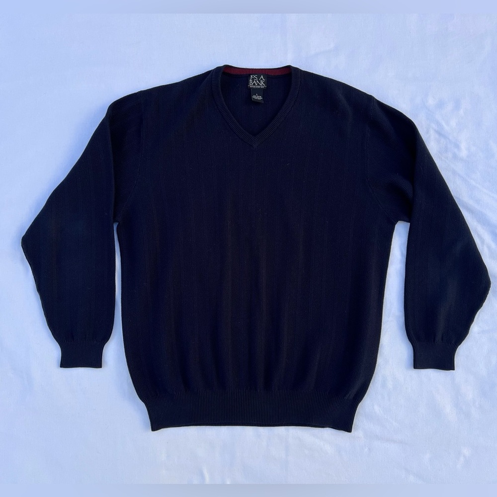 Jos. A. Bank Navy Cotton V-Neck Ribbed Sweater